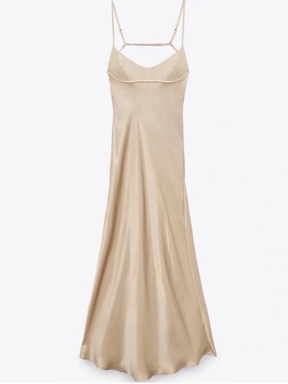 Zara Satin Slip Maxi Dress — Champagne Gold. Size XS